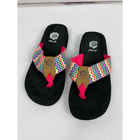 Yellow‎ Box Chevorn Flip Flop Sandals Bright Colorful Size 6 - Picture 2 of 5
